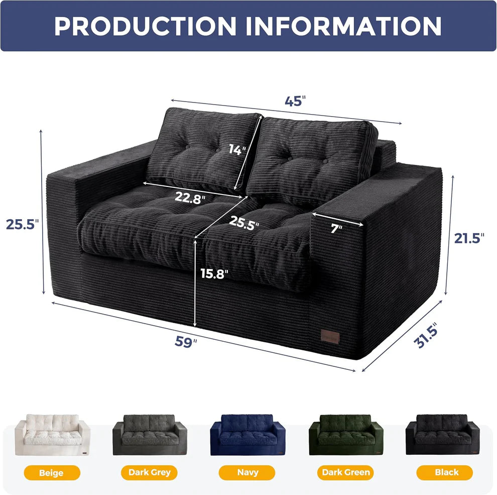 Bean Bag Chair for Adults, Upholstered Floor Sofa with Armrests, Loveseat Boneless Couch with Tufted Cushion
