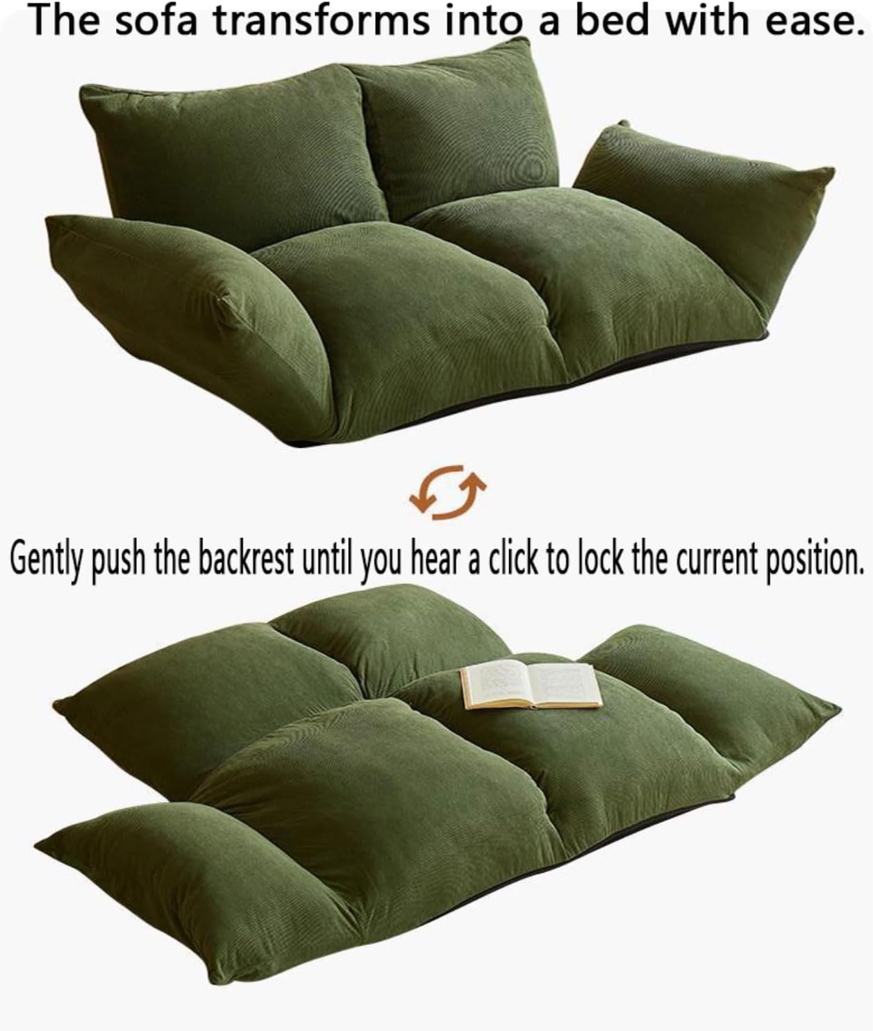 Folding Sofa Bed Bean Bag Chair for Adults Upholstered Floor Sofa with Armrests Loveseat Boneless Couch with Tufted Cushion & Backrest Large Bean Bag Couch for Bedroom Living Room