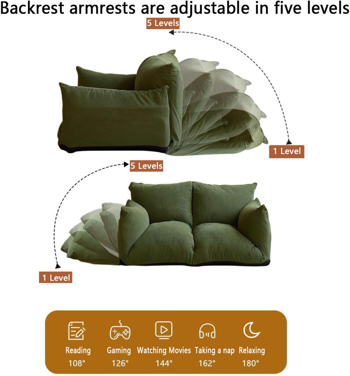Folding Sofa Bed Bean Bag Chair for Adults Upholstered Floor Sofa with Armrests Loveseat Boneless Couch with Tufted Cushion & Backrest Large Bean Bag Couch for Bedroom Living Room