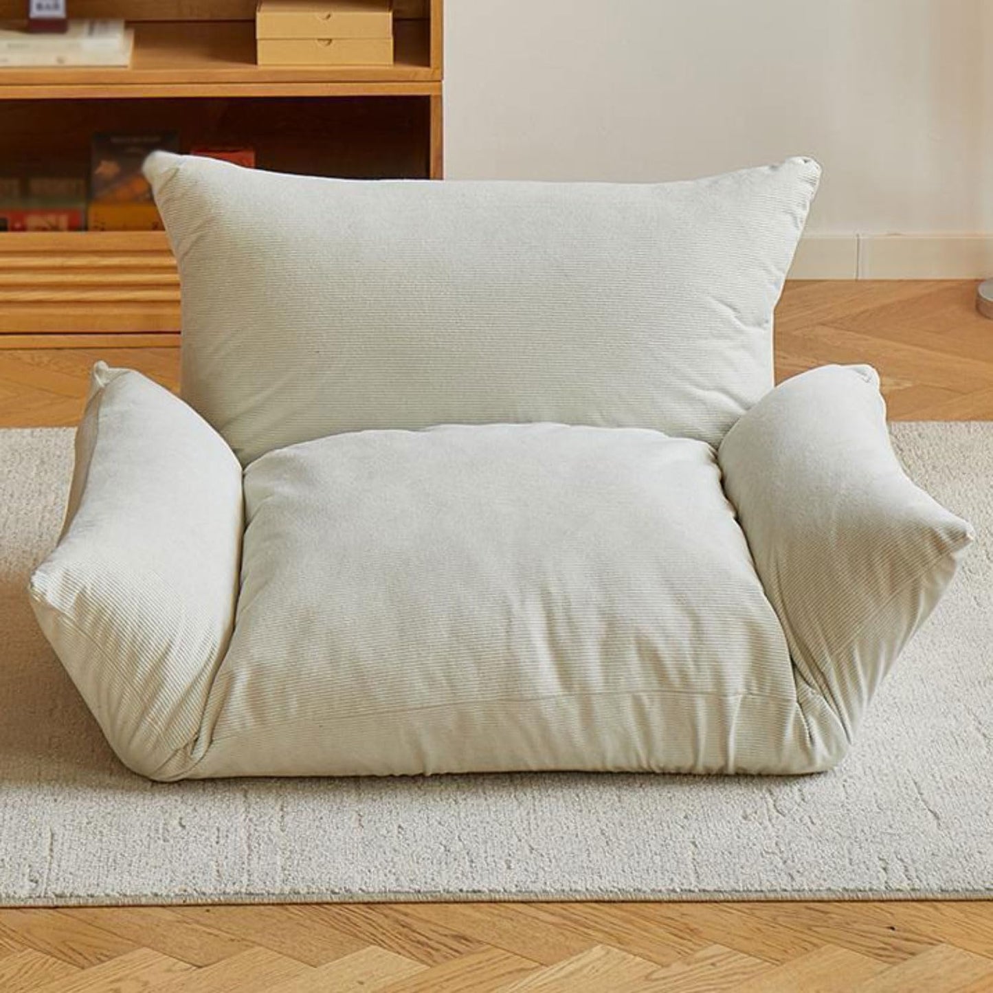 Folding Sofa Bed Bean Bag Chair for Adults Upholstered Floor Sofa with Armrests Loveseat Boneless Couch with Tufted Cushion & Backrest Large Bean Bag Couch for Bedroom Living Room