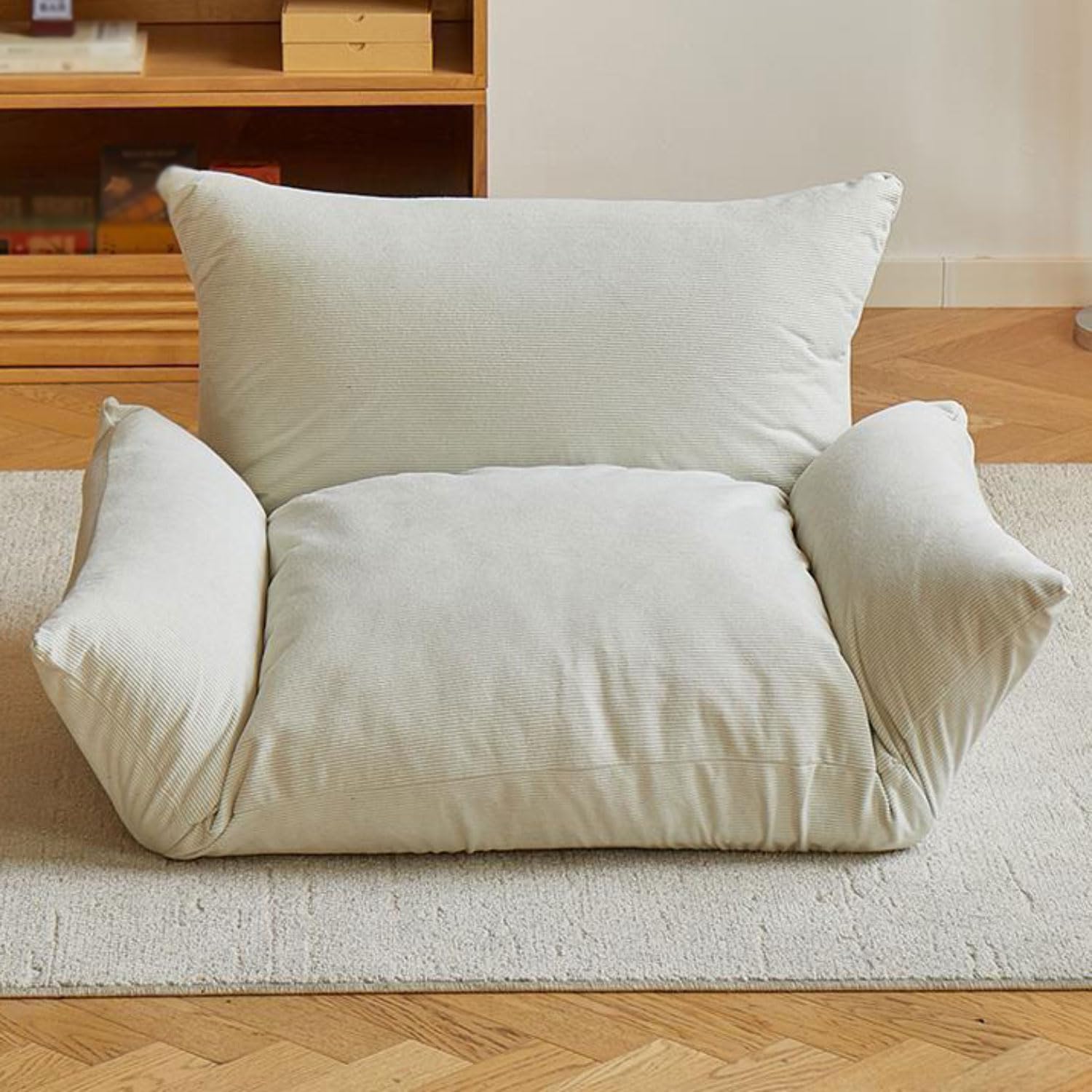 Folding Sofa Bed Bean Bag Chair for Adults Upholstered Floor Sofa with Armrests Loveseat Boneless Couch with Tufted Cushion & Backrest Large Bean Bag Couch for Bedroom Living Room