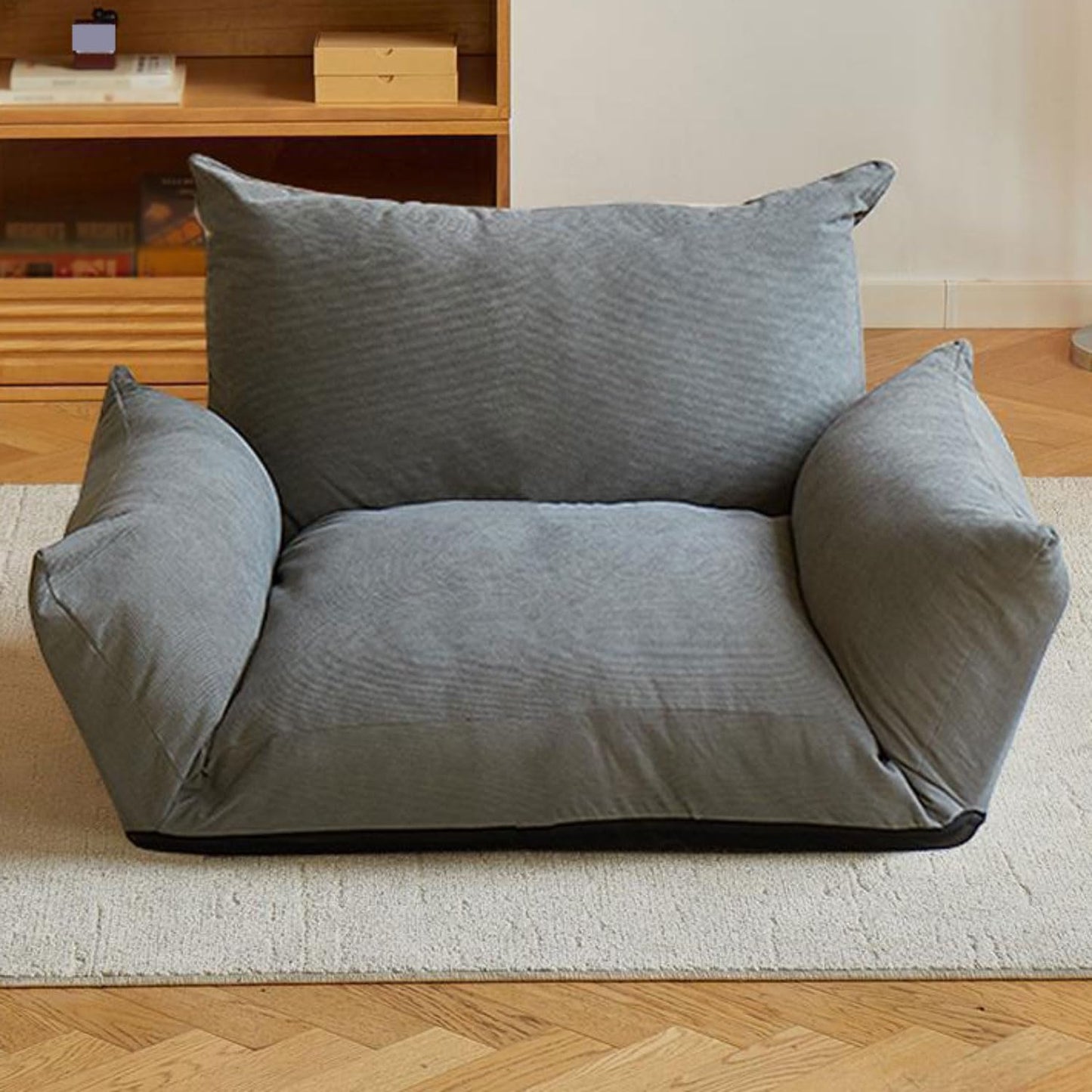 Folding Sofa Bed Bean Bag Chair for Adults Upholstered Floor Sofa with Armrests Loveseat Boneless Couch with Tufted Cushion & Backrest Large Bean Bag Couch for Bedroom Living Room