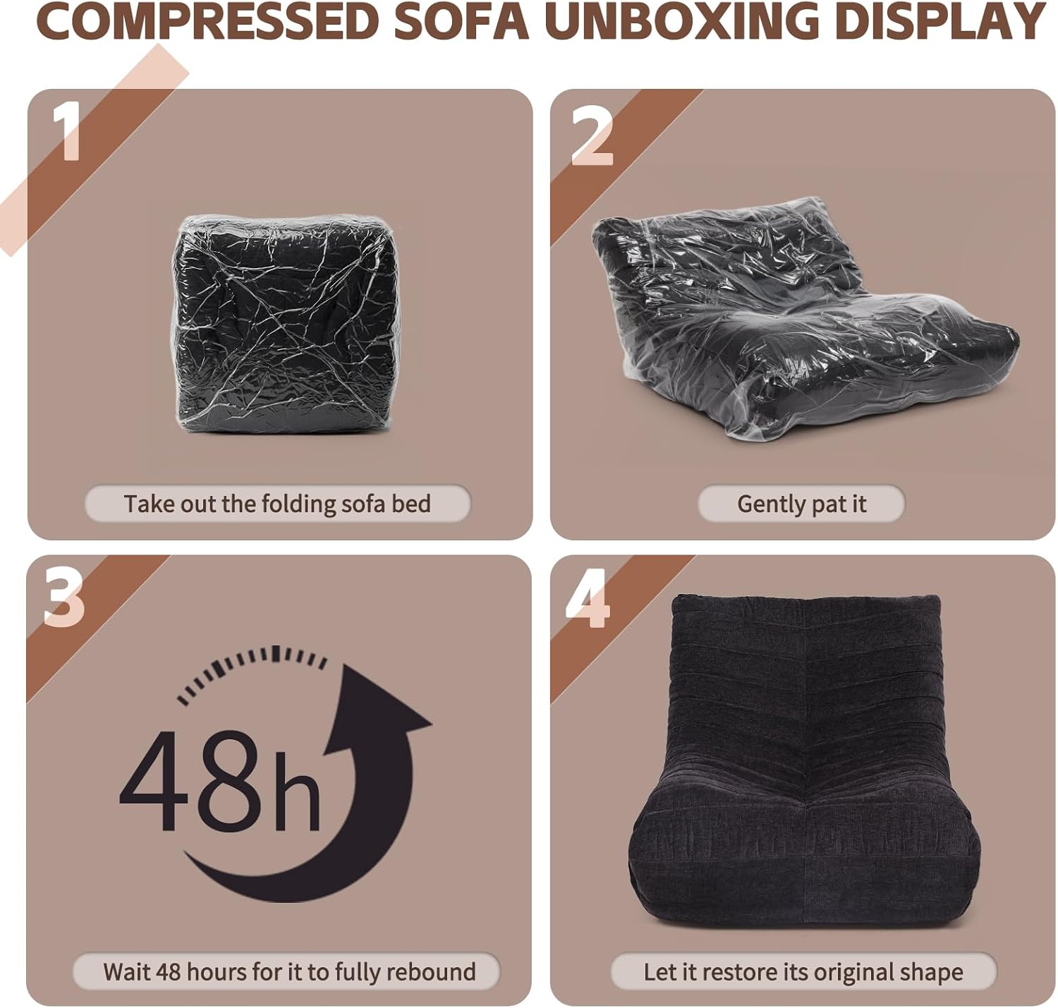 Bean Bag Chair, Togo Style Fireplace Lounge Chair with Memory Foam, Giant Bean Bag Sofa for Adults, Comfortable Floor Sofa for Living Room, Bedroom, Gaming and Office (Brown)