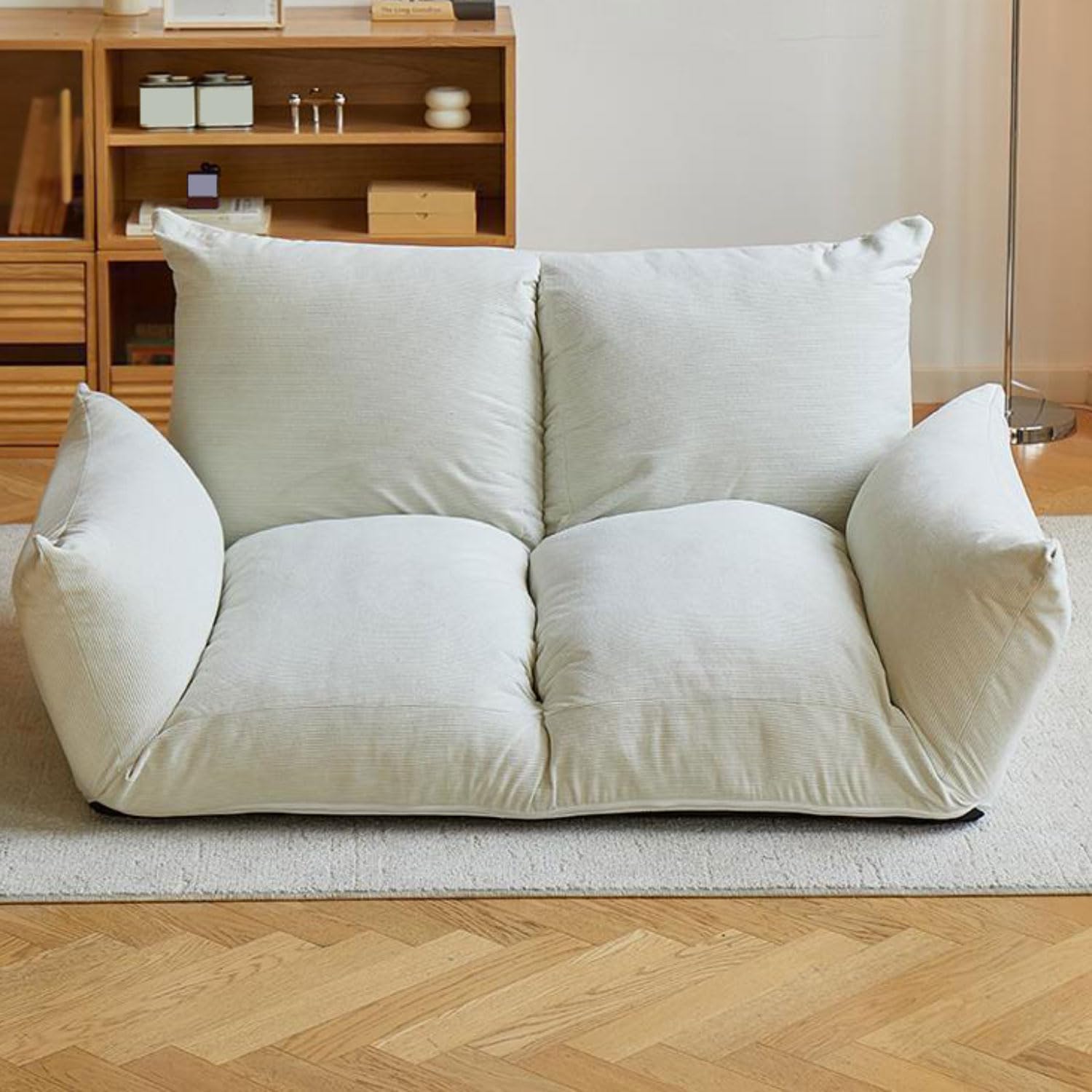 Folding Sofa Bed Bean Bag Chair for Adults Upholstered Floor Sofa with Armrests Loveseat Boneless Couch with Tufted Cushion & Backrest Large Bean Bag Couch for Bedroom Living Room