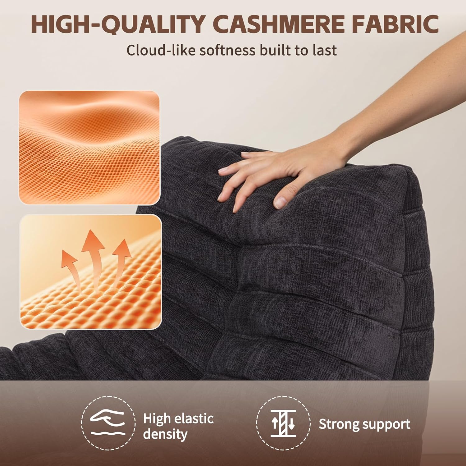 Bean Bag Chair, Togo Style Fireplace Lounge Chair with Memory Foam, Giant Bean Bag Sofa for Adults, Comfortable Floor Sofa for Living Room, Bedroom, Gaming and Office (Brown)