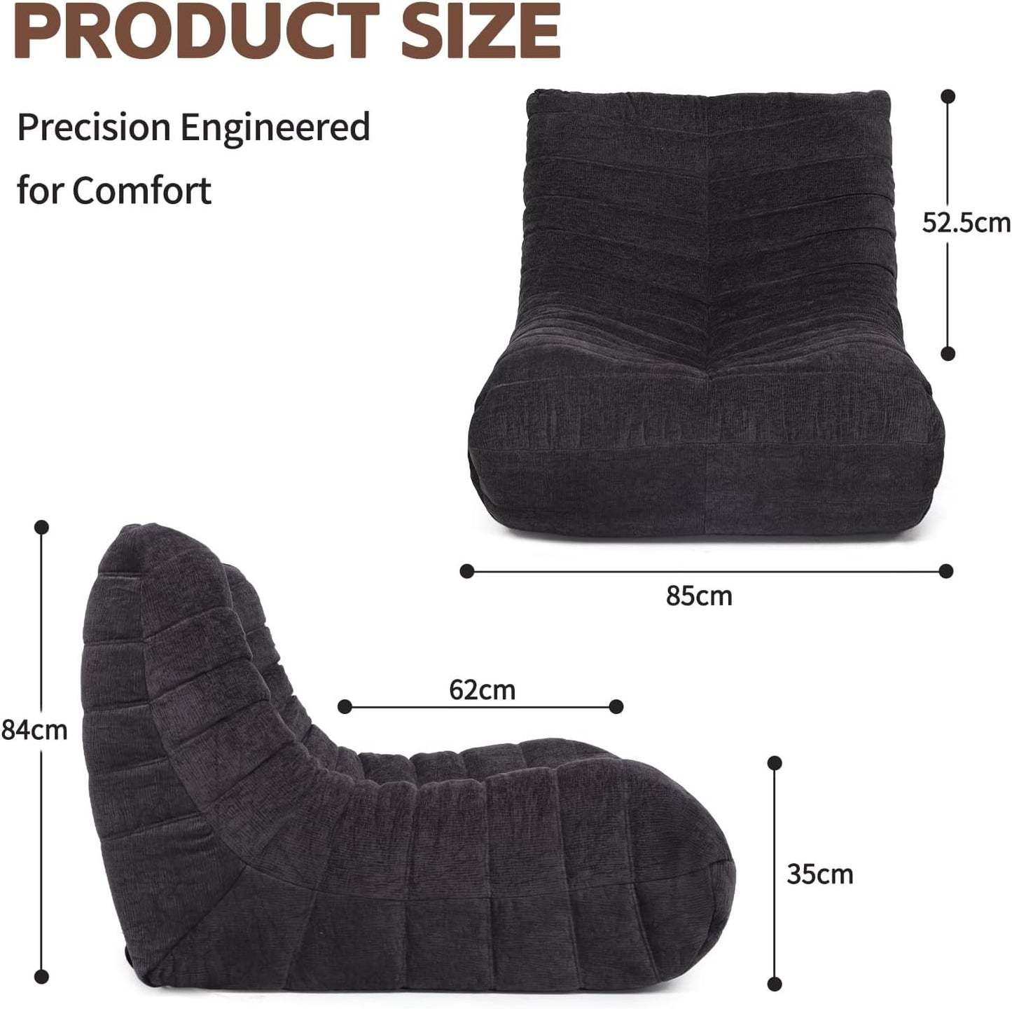 Bean Bag Chair, Togo Style Fireplace Lounge Chair with Memory Foam, Giant Bean Bag Sofa for Adults, Comfortable Floor Sofa for Living Room, Bedroom, Gaming and Office (Brown)