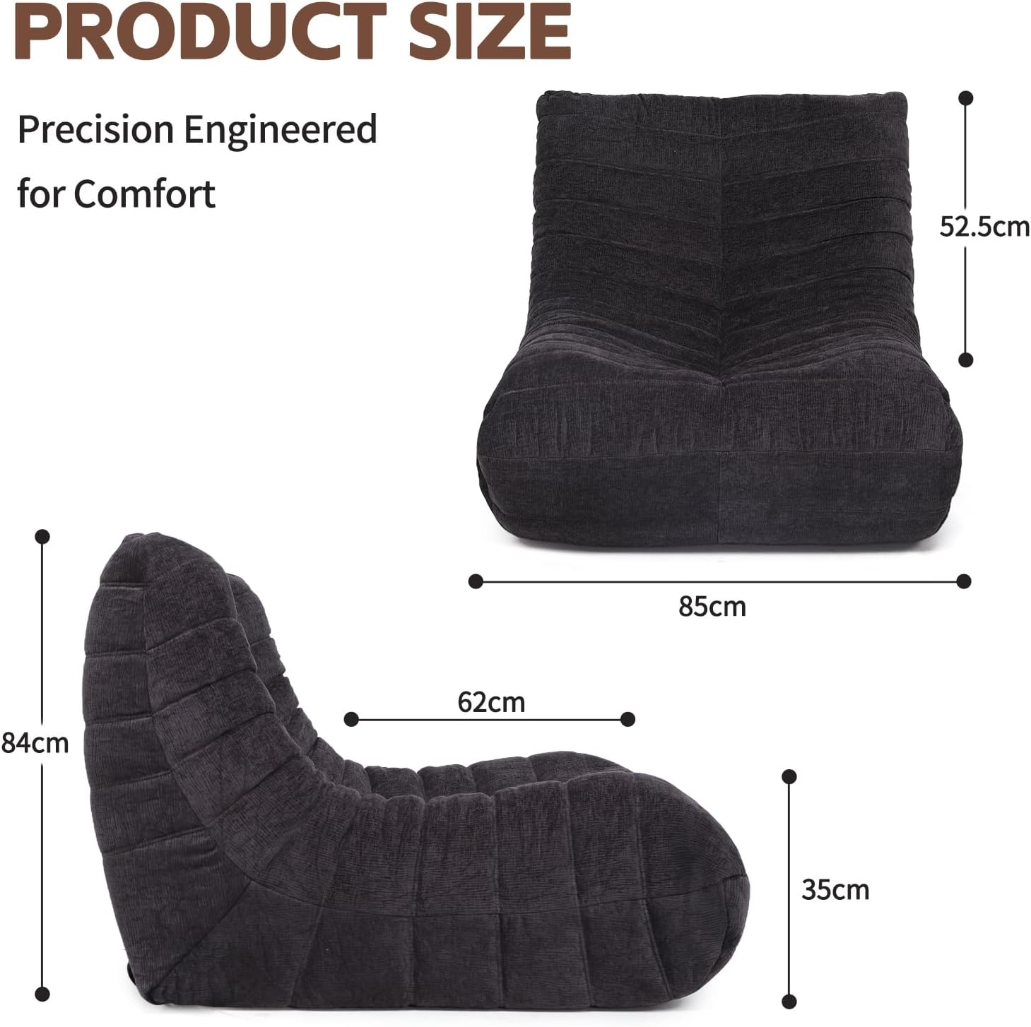 Bean Bag Chair, Togo Style Fireplace Lounge Chair with Memory Foam, Giant Bean Bag Sofa for Adults, Comfortable Floor Sofa for Living Room, Bedroom, Gaming and Office (Brown)