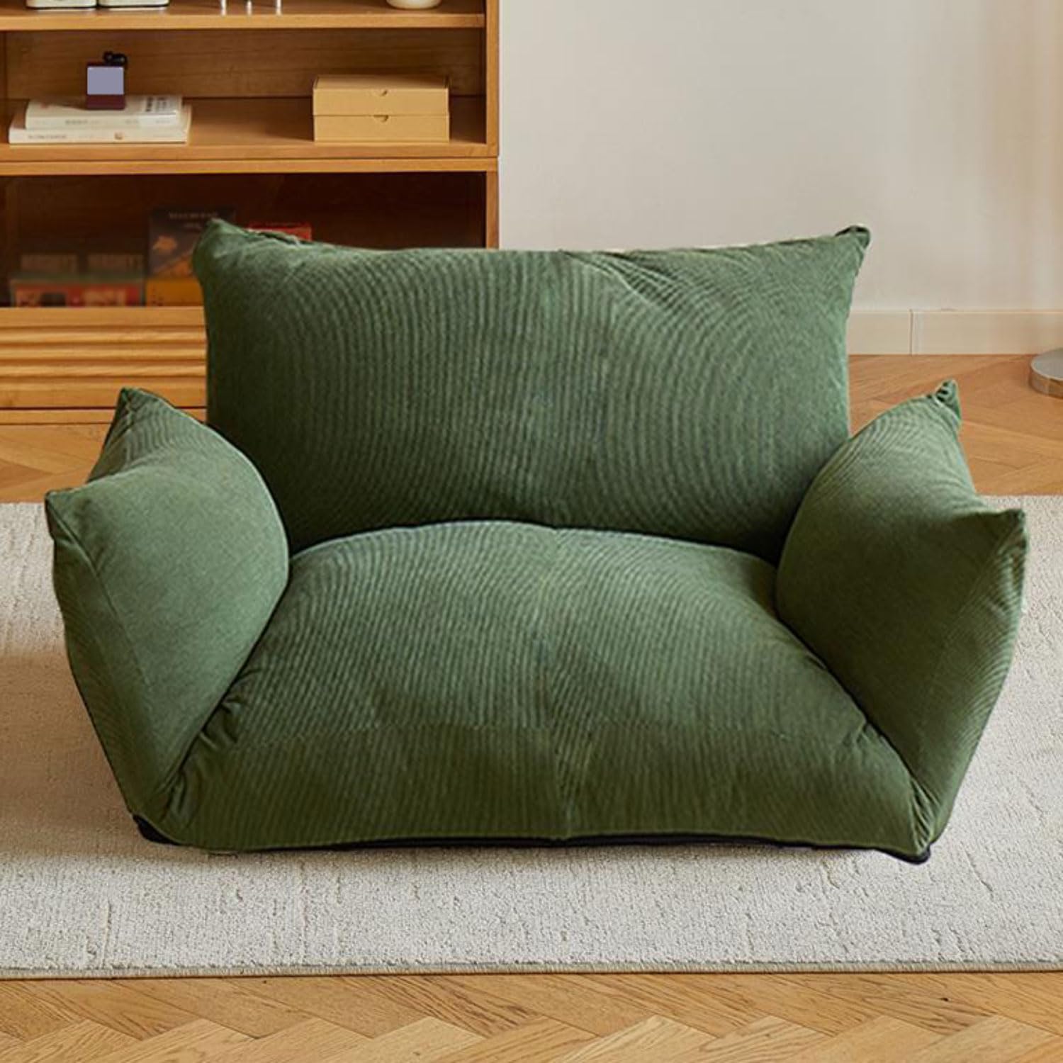 Folding Sofa Bed Bean Bag Chair for Adults Upholstered Floor Sofa with Armrests Loveseat Boneless Couch with Tufted Cushion & Backrest Large Bean Bag Couch for Bedroom Living Room