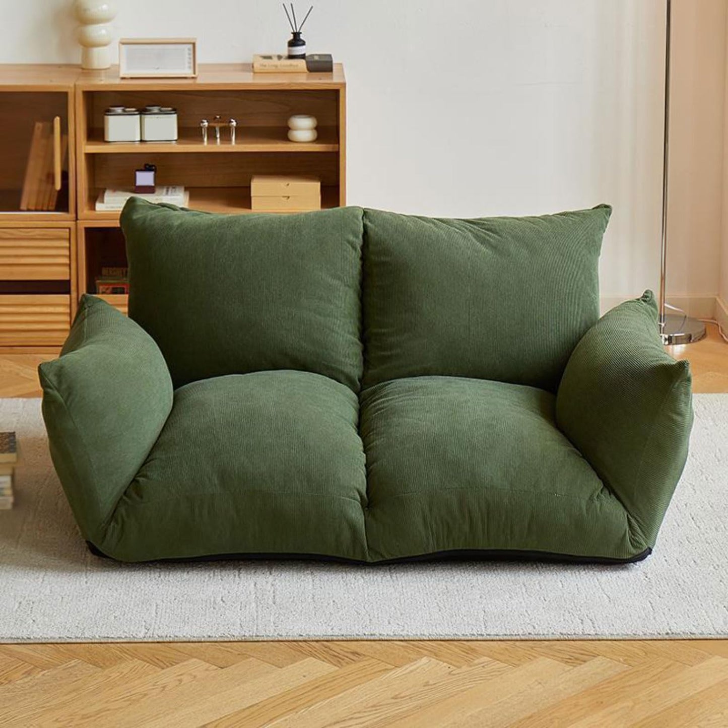 Folding Sofa Bed Bean Bag Chair for Adults Upholstered Floor Sofa with Armrests Loveseat Boneless Couch with Tufted Cushion & Backrest Large Bean Bag Couch for Bedroom Living Room