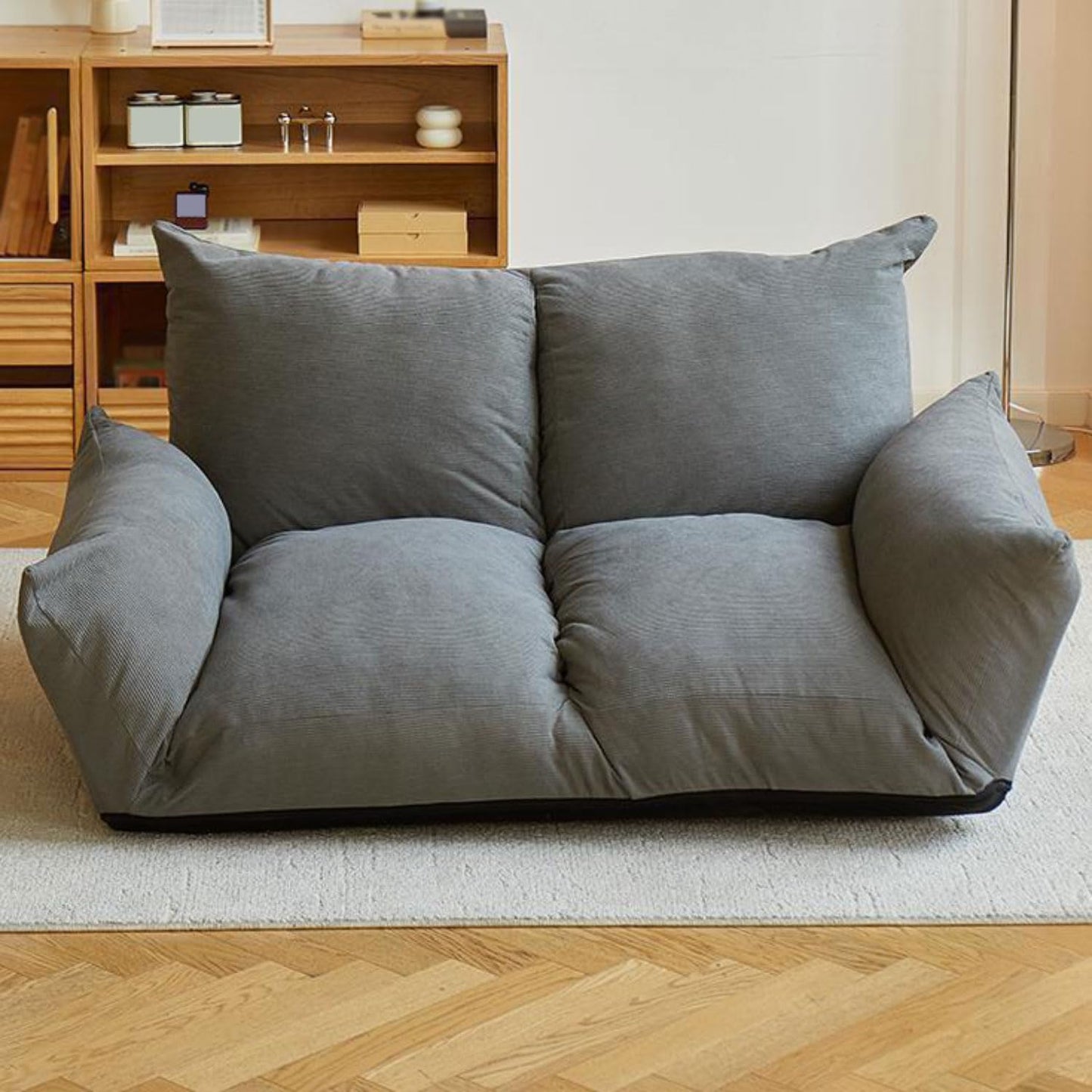 Folding Sofa Bed Bean Bag Chair for Adults Upholstered Floor Sofa with Armrests Loveseat Boneless Couch with Tufted Cushion & Backrest Large Bean Bag Couch for Bedroom Living Room