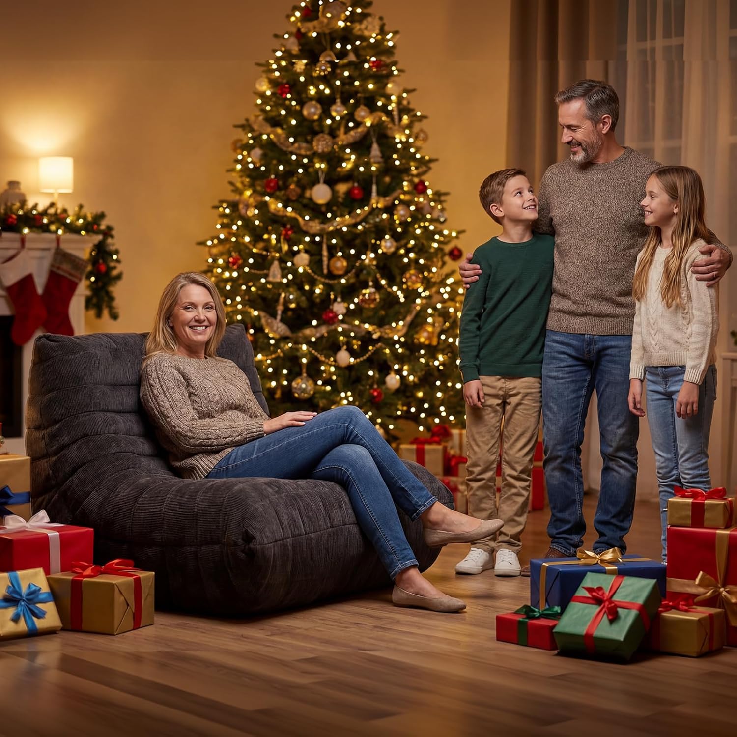 Bean Bag Chair, Togo Style Fireplace Lounge Chair with Memory Foam, Giant Bean Bag Sofa for Adults, Comfortable Floor Sofa for Living Room, Bedroom, Gaming and Office (Brown)