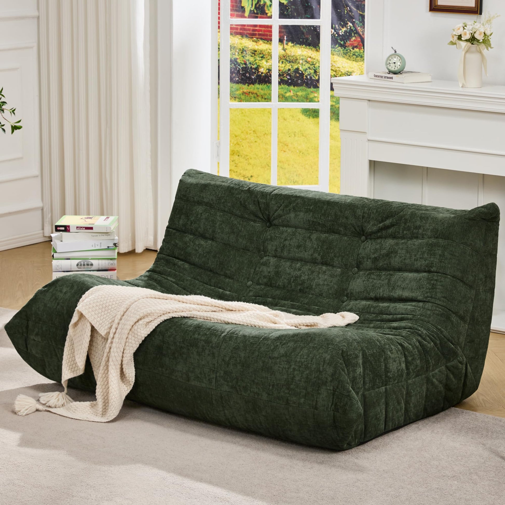 Hobestluk Giant Bean Bag Chair Lazy Floor Sofa, Memory Foam Fireside Sofa for Adults, Big Beanbag Faux Leather Armless Chair for Living Room Bedroom Dorm Office (Brown Leather)