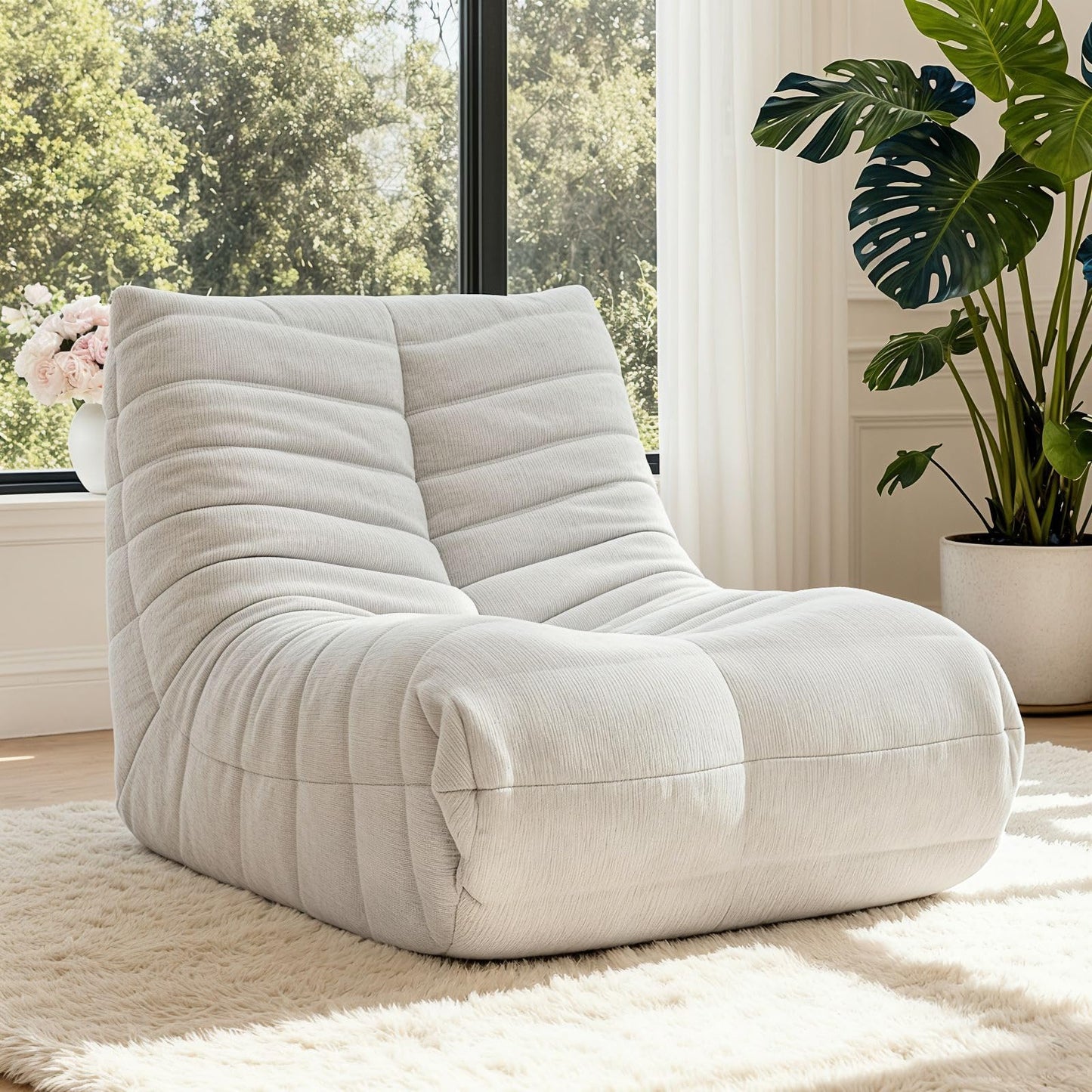 Bean Bag Chair, Togo Style Fireplace Lounge Chair with Memory Foam, Giant Bean Bag Sofa for Adults, Comfortable Floor Sofa for Living Room, Bedroom, Gaming and Office (Brown)