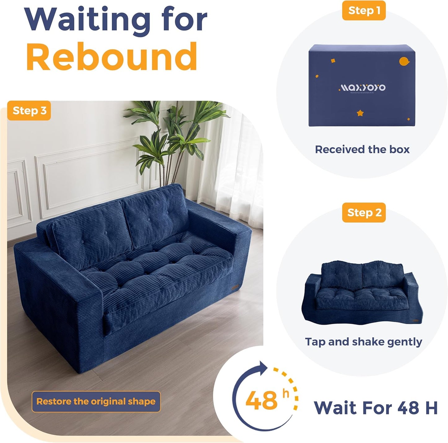 MAXYOYO 2 Seater Sofa Corduroy, Upholstered Floor Sofa Chair with Armrests, Loveseat Boneless Couch with Tufted Cushion & Backrest, Large Bean Bag Couch for Bedroom Living Room