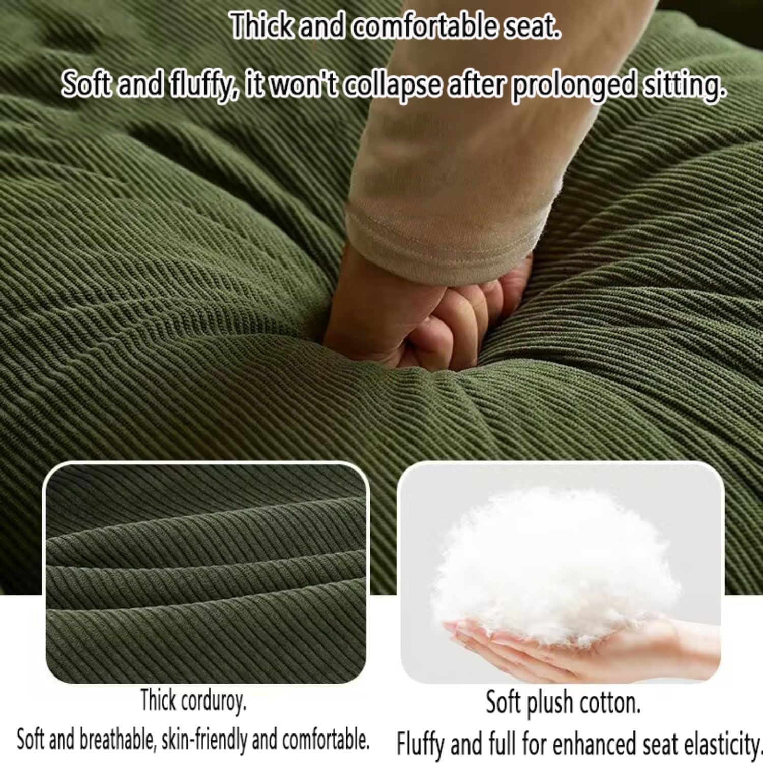 Folding Sofa Bed Bean Bag Chair for Adults Upholstered Floor Sofa with Armrests Loveseat Boneless Couch with Tufted Cushion & Backrest Large Bean Bag Couch for Bedroom Living Room