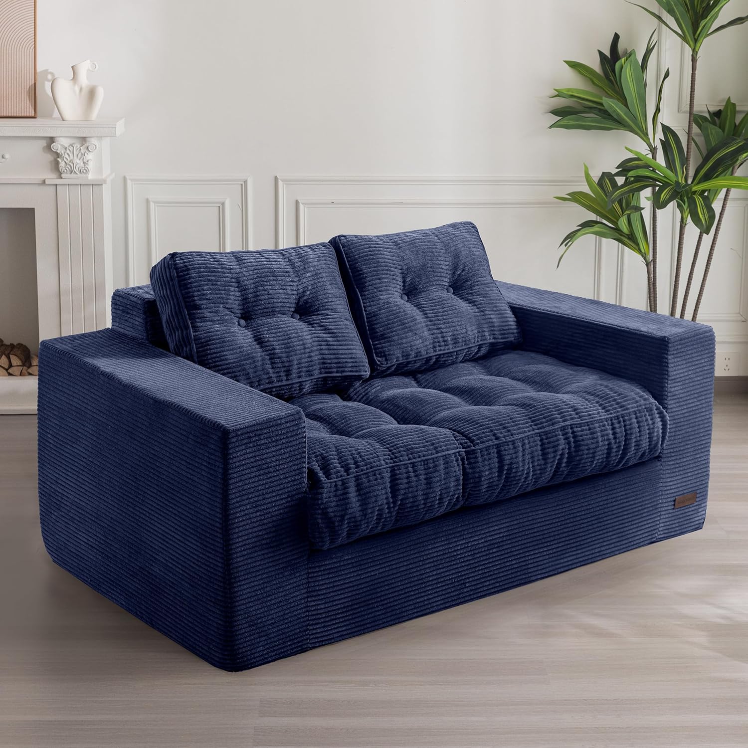 MAXYOYO 2 Seater Sofa Corduroy, Upholstered Floor Sofa Chair with Armrests, Loveseat Boneless Couch with Tufted Cushion & Backrest, Large Bean Bag Couch for Bedroom Living Room