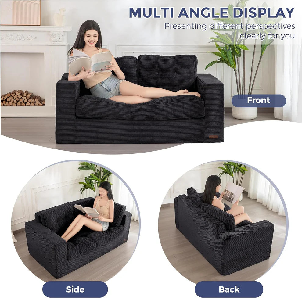 Bean Bag Chair for Adults, Upholstered Floor Sofa with Armrests, Loveseat Boneless Couch with Tufted Cushion