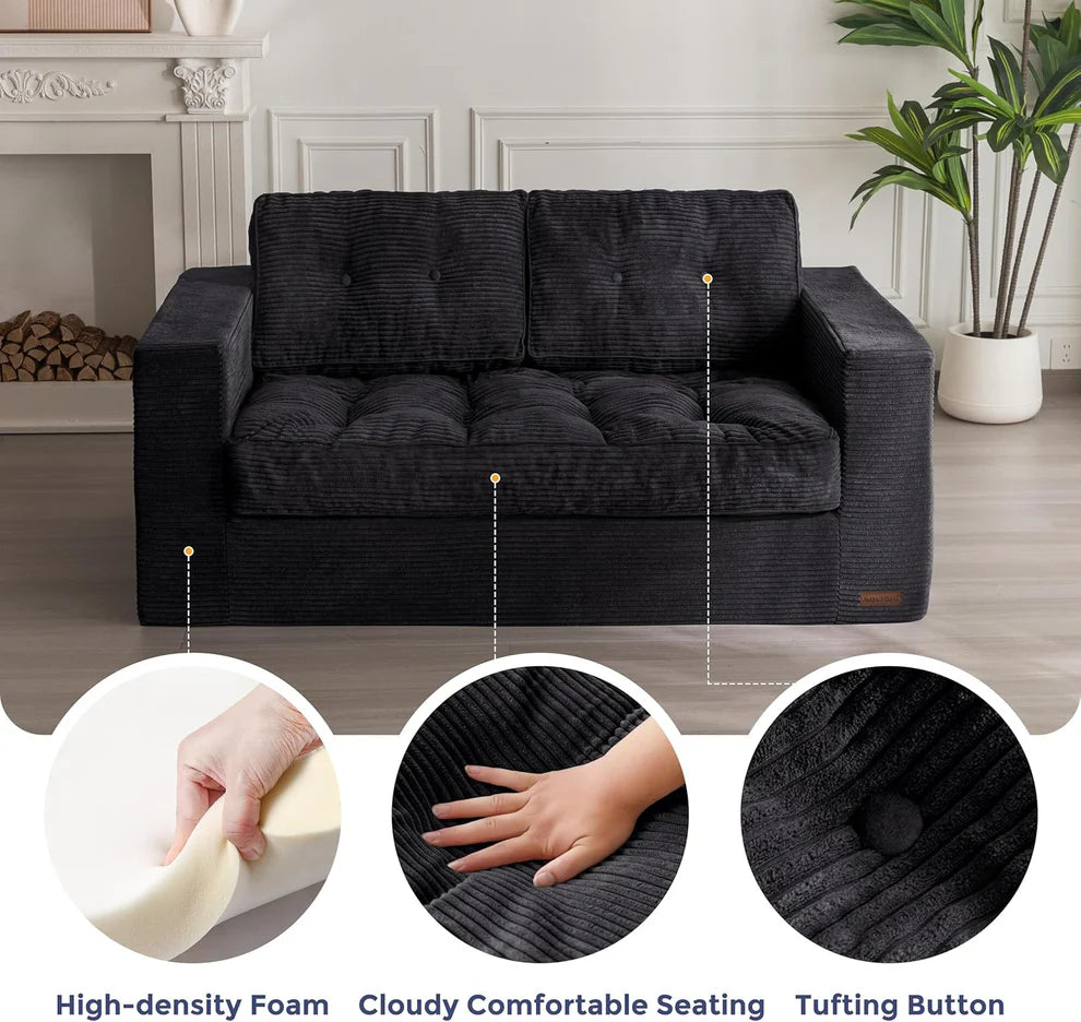 Bean Bag Chair for Adults, Upholstered Floor Sofa with Armrests, Loveseat Boneless Couch with Tufted Cushion