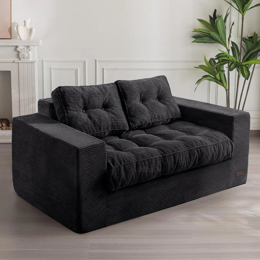 Bean Bag Chair for Adults, Upholstered Floor Sofa with Armrests, Loveseat Boneless Couch with Tufted Cushion
